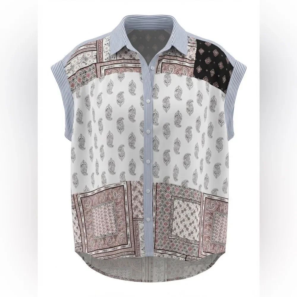 LORD & TAYLOR WOMENS SLEEVELESS BLOUSE SIZE 2X LIGHT BLUE/MULTICOLORED
